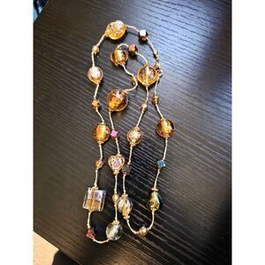 Vintage Aventurine Flower and Foil Murano Art Glass and AB Crystal Bead Necklace